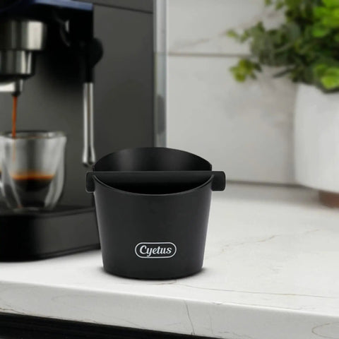 Espresso Knock Box With Silicone Rod And Anti Slip Base, 6 Inch Durable Barista Grade Coffee Grounds Bin on kitchen counter