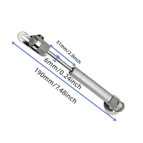 Smooth Acting Gas Strut Cabinet Hinge With Safety Lift Support And Reliable Soft Close Function For Toy Boxes And Cabinets, Durable Stainless Steel Core, Easy No Sweat Install, 2 Piece Set, showing dimensions.