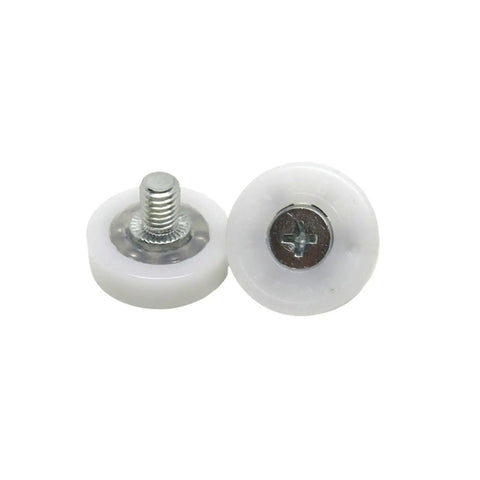 10 Pack POM Drawer Wheels DR22C6L8 22mm sliding plastic drawer rollers with white bearings, front view of two wheels