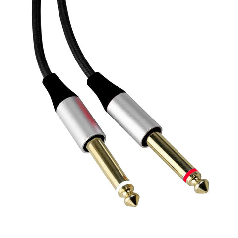 Close-up of dual quarter inch TS connectors on Three In One Beefed Up Shielded One Eighth Inch To Dual Quarter Inch TS Audio Y Cable Aux