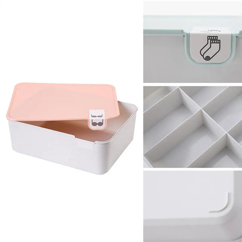 Pink Plastic Underwear Storage Box With Marked Lid For Under Bed Closet Drawer Organization Hella Tough Polypropylene Bin top view.