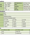 Technical specifications for angle sensor with hall effect potentiometer, including electrical and general details.