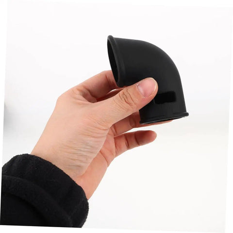 Hand holding black silicone steam release hose, part of 2 Pack Silicone Steam Release Hoses For Pressure Cooker And Air Fryer, High Temperature Resistant Gasket Tubes, Quick Install No Fuss Setup, Safety Valve Replacement, Keeps Pressure Steady For Juicy Even Cooking Results.