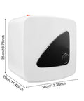 Electric Mini Tank Water Heater Under Sink Hot Water Tank 4 Gallon side view with dimensions 35cm x 29cm x 34cm, white shell.