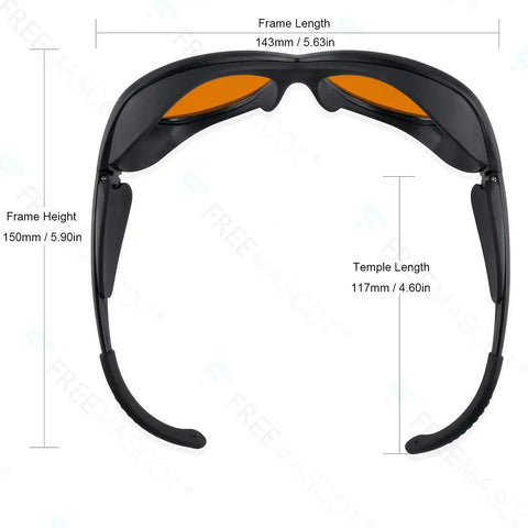 OD 6 Plus UV And Blue Light Blocking Safety Glasses For Laser Light 190 Nm To 490 Nm EN207 Approved Black with dimensions