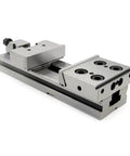 Rock Solid Modular Bench Vise For Cnc Milling Gt150a Gt150b heavy duty gray metal clamp with precision jaws for machining tasks.