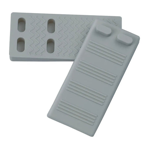 Slim Door Stopper Wedge For Bottom Of Door Non Scratch Rubber Holder with textured surface, gray, slip-resistant, pack of two.