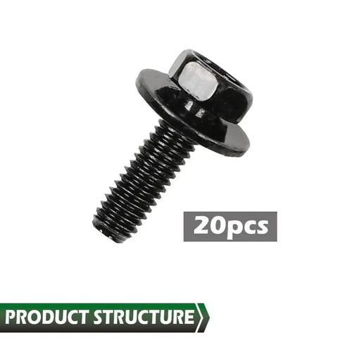 20 Pcs M6 Stainless Steel Hex Head Car Body Bolts Set For Honda And GM Models 1.0 X 20mm 10mm Hex 17mm Washers Black Finish