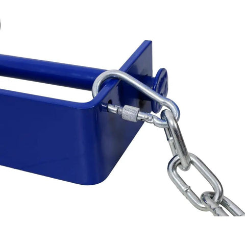 Heavy Duty 55 Gallon Drum Lifter Ring With Pivoting Fork Pockets, Painted Carbon Steel Chain and Hook Detail