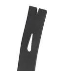 Close-up of flat wide claw on Carbon Steel Pry Bar With Nail Puller And Claw, Beefy Heavy Duty Demolition Tool, durable black finish