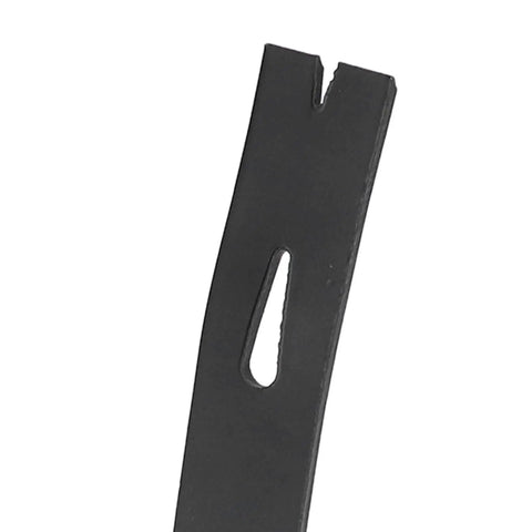 Close-up of flat wide claw on Carbon Steel Pry Bar With Nail Puller And Claw, Beefy Heavy Duty Demolition Tool, durable black finish
