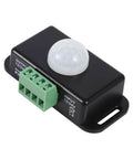 Motion Sensor Light Switch For Indoor Use Auto On Off DC 12V 24V Motion Activated Controller For LED Light Strips Smooth Flicker Free Output Infrared Detection black plastic sensor with green terminal block