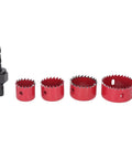 FTVOGUE Premium 5-Piece M42 Steel Hole Saw Kit With Drill Bit Cuts Big Holes In Wood Plastic Aluminum And Steel Perfect For Serious DIY Crafters And Pro Woodworking Pros Today. 4 red hole saws with drill bit