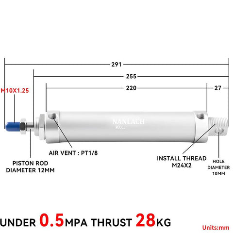 Technical diagram of 32mm Bore 150mm Stroke Pneumatic Air Cylinder Double Acting With PT1/8 Port showcasing dimensions and features.
