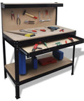 Beefy Steel Workbench With Pegboard And Drawer For Garage And Workshop, Rugged Tool Bench With 45.3 Inch Wide Workspace, Durable MDF Surface And Pullout Drawer To Keep Your Gear Organized