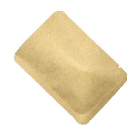 Kraft Paper Outside Vacuum Seal Bag with Foil Inside, Open Top, 4.7x7.1 Inch, shown flat and sealed.
