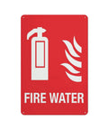 Built Tough Fire Water Supply Caution Sign 8 By 12 Inch No Rust Nonsense Reflective Aluminum Warning Plate with fire extinguisher and flames.