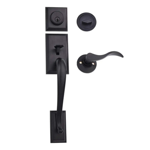 Sick Matte Black Exterior Door Handle Set With Left Hand Wave Lever And Deadbolt Lock Adjustable Latch From Two And Three Eighths To Two