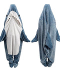 Front and back view of Cozy Shark Blanket Hoodie For Adults Wearable Sleeping Bag With Fin And Tail Flap Design Perfect For Lounging At Home