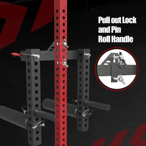 Versatile Lateral Raise Attachment for Plate Loaded Machines with pull out lock, pin, and roll handle detail.