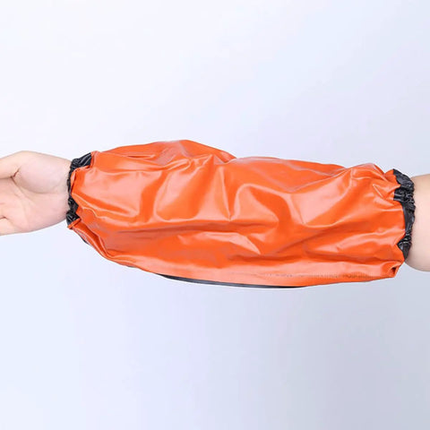 Dope Heavy Duty Waterproof And Oilproof Pvc Arm Sleeves For Kitchen Grunt Work And Mechanic Jobs With Reusable Protective Oversleeves, orange arm sleeve displayed.