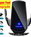 Slick Wireless Car Charger Mount With Tight Anti Shake Grip And Road Ready Fast Charging For Secure Phone Holder On Dashboard Or Air Vent Clip For Chevy Volt Bolt Ev Euv And Blazer, black design with blue LED indicator.