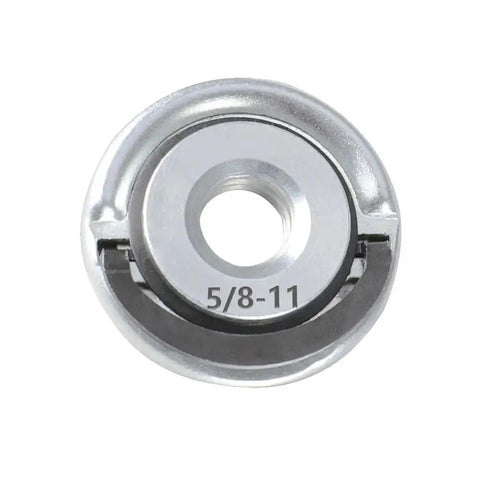 Job Ready Drop In Quick Change Angle Grinder Flange Lock Nuts 5/8-11 inch thread, heavy-duty metal for quick disc swaps.