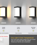 3 Color Temperature 24W LED Outdoor Wall Light Exterior Sconce Matte Black IP65 Waterproof Porch Patio Lamp For Hallway Stairs And Garden, Wall Mounted With Easy Switch Control for three light settings.