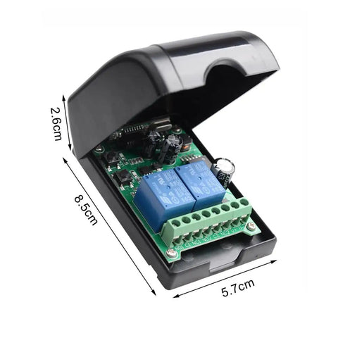 Open view of Two Channel Wireless Remote Switch Kit 12V 24V 36V 48V 433MHz Transmitter With Receiver showing internal components