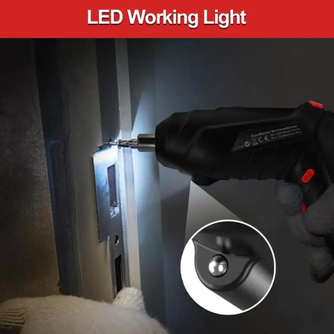 Cordless Power Screwdriver With 3.6V 1500mAh Battery, LED light feature illuminating a work area while screwing.