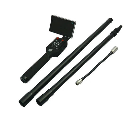Slick Heavy Duty Telescopic Video Inspection Camera With Built In Dvr Recording And Bright Five Inch Lcd Screen components on display.