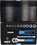 1/4 Inch Drive 40-Piece UD Socket Set With Reversible Ratchet, hand operated, in open case showing tools and sockets