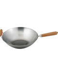 14-Inch Carbon Steel Wok with Bamboo Handle, durable fast heating pan for stir frying, sauteing, steaming, braising, and deep frying