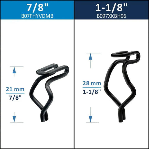 Two sizes of black door trim fastener clips, 7/8 inch and 1-1/8 inch, for Chrysler, Dodge, Plymouth, and Ford cars.