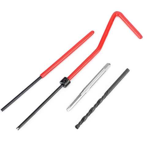 Thread Repair Kit 30 Piece Stainless Steel Set With Twisted Drill Wrench Threaded Inserts For M3 X 0.5 Screw Hole Repair And Conversion Pro Grade Heavy Duty Fix For Aluminum And Metal Projects, red handle tools and drill