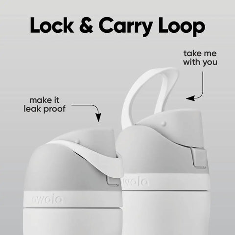 Top Tier Insulated Stainless Steel Water Bottle 32 Oz With Chill FreeSip Dual Drink Modes Secure Push Button Lock Lid detail of locking mechanism