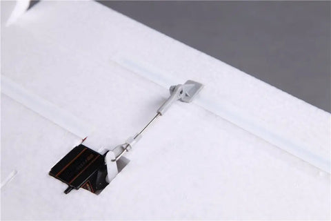 Close-up of flap mechanism on Fox Glider V2 RC Airplane With Flaps 91.4 Inch Wingspan Five Channel Brushless Plug And Play PNP Kit