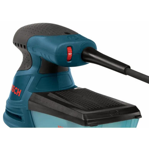 Close-up of Handheld Palm Sander And Polisher With Variable Speed 7500 To 12000 OPM, highlighting grip and speed control dial.