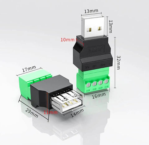 Solderless USB Two Point Zero Connectors DIY Adapter Kit With Plug And Play Screw Terminal Block For USB Cable Type A Converter