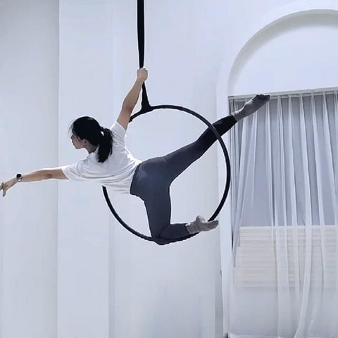 Aerial artist using Two Pack Black Endless Round Slings Heavy Duty Polyester Lifting Slings With 5300 Lbs Vertical Capacity in performance.