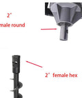 Heavy Duty 2 Inch Round Female To 2 Inch Hex Male Auger Shaft Adapter Bit Converter shown with a drill attachment.