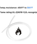 PTFE Teflon Tubing 6mm ID X 8mm OD White Translucent Hose, flame rating UL 224 VW1, temp resistance -454°F to 500°F