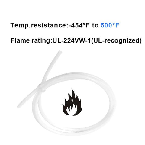 PTFE Teflon Tubing 6mm ID X 8mm OD White Translucent Hose, flame rating UL 224 VW1, temp resistance -454°F to 500°F