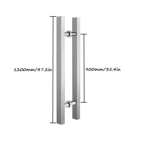 Back-To-Back Glass Door Handle Set For Indoor Outdoor Use, Stainless Steel Brushed Square Tube Construction, size 1200x900mm