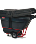 Industrial Grade Heavy Duty Tilt Dump Truck Featuring Rock Solid Rotomolded Polyethylene Shell Moves Like Silk On Heavy Load Casters in matte black.