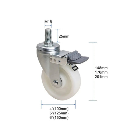 Heavy Duty Caster Wheels With Brake MX Threaded Stem Swivel Casters For Furniture Workbench And Cart Use Quiet No Noise