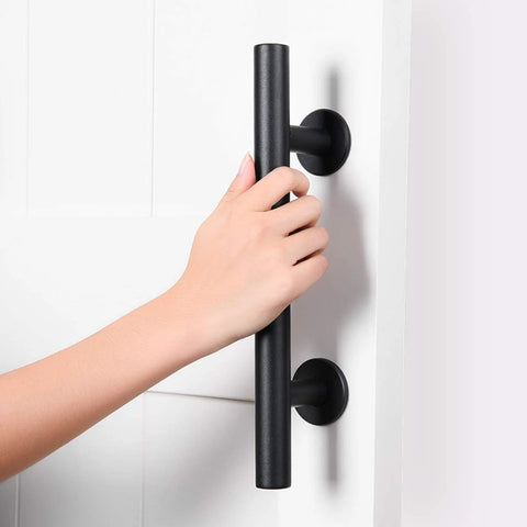 Two Piece Twelve Inch Pull And Flush Barn Door Handle Set In Black For Gates Garages Sheds And Furniture Rustic Two Sided Design
