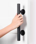 Person holding Heavy Duty 12 Inch Pull and Flush Barn Door Handle Set Two-Side Rustic Design for Gates Garages Sheds in stainless steel