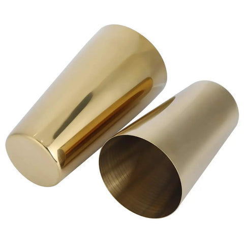 Gold 304 Stainless Steel Cocktail Shaker Set showing two shaker cups, ideal for making iced coffee and zesty cocktails.