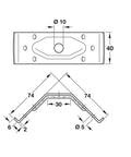 Galvanized Steel Corner Brace For Table Legs, 40mm Fit with detailed measurements and simple grooved frame mount